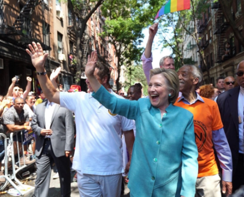 Hillary Clinton campaigns during the New York City pride parade