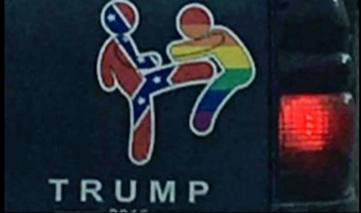 Trump supporter&#8217;s &#8216;Confederate man&#8217; anti-gay bumper sticker goes viral