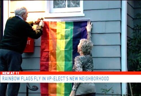 Mike Pence’s new neighbors hang pride flags on their homes to protest homophobia