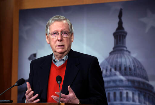 FILE - In this Dec. 12, 2016 file photo, Senate Majority Leader Mitch McConnell of Ky., speaks during a news conference on Capitol Hill in Washington. When President Donald Trump nominates a Supreme Court justice, Senate Democrats and Republicans will come under immense pressure. Liberals will insist that Democrats block the choice. Some conservatives will demand that McConnell blow up long-standing rules to get the new president's choice on the high court.