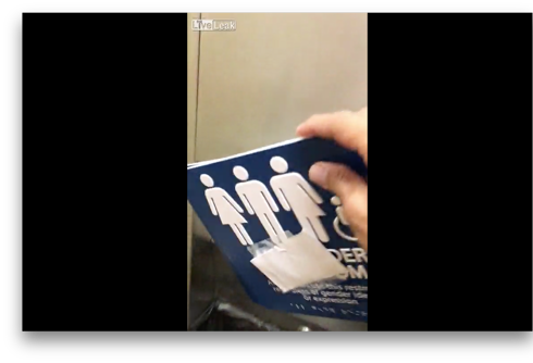 Watch: ‘Patriotic miscreant’ tears down gender neutral bathroom signs