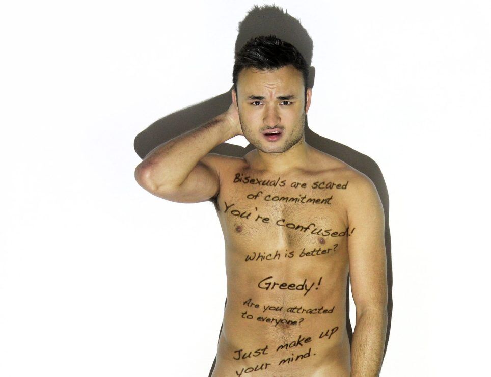 British activist strips down to reveal the daily stigma faced by bisexuals