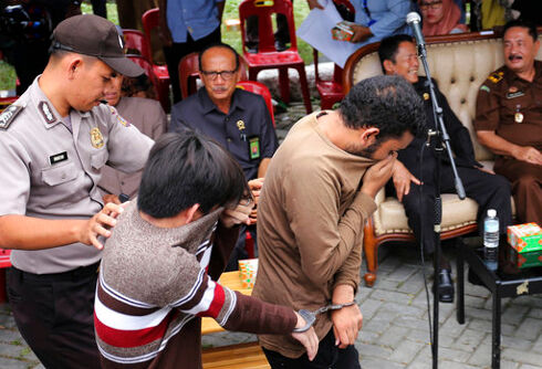 Gay men caned dozens of times in front of a cheering crowd in Indonesia