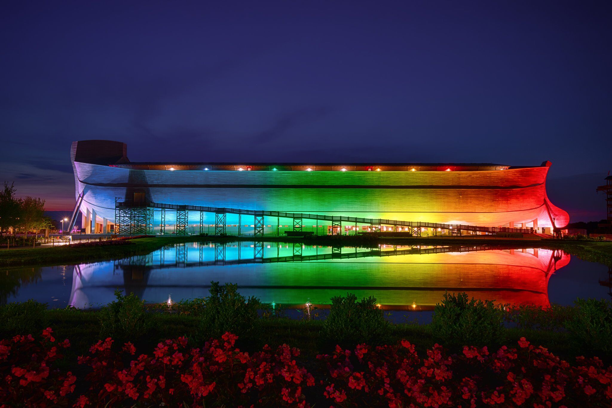 The Ark Encounter lit up in rainbow colors - but to "reclaim" the rainbow from LGBTQ people, not in their support