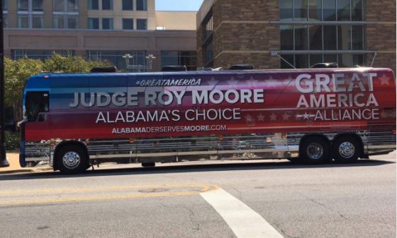 Roy Moore’s campaign bus includes a typo & his opponent has seized on it beautifully