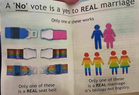 This mailer uses seatbelts to promote homophobia