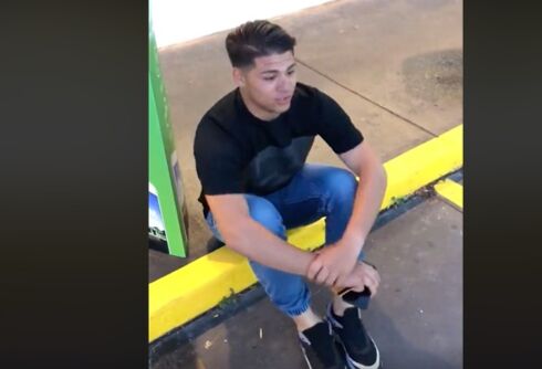 A stranger hurls abuse on a gay man in public in a disturbing viral video