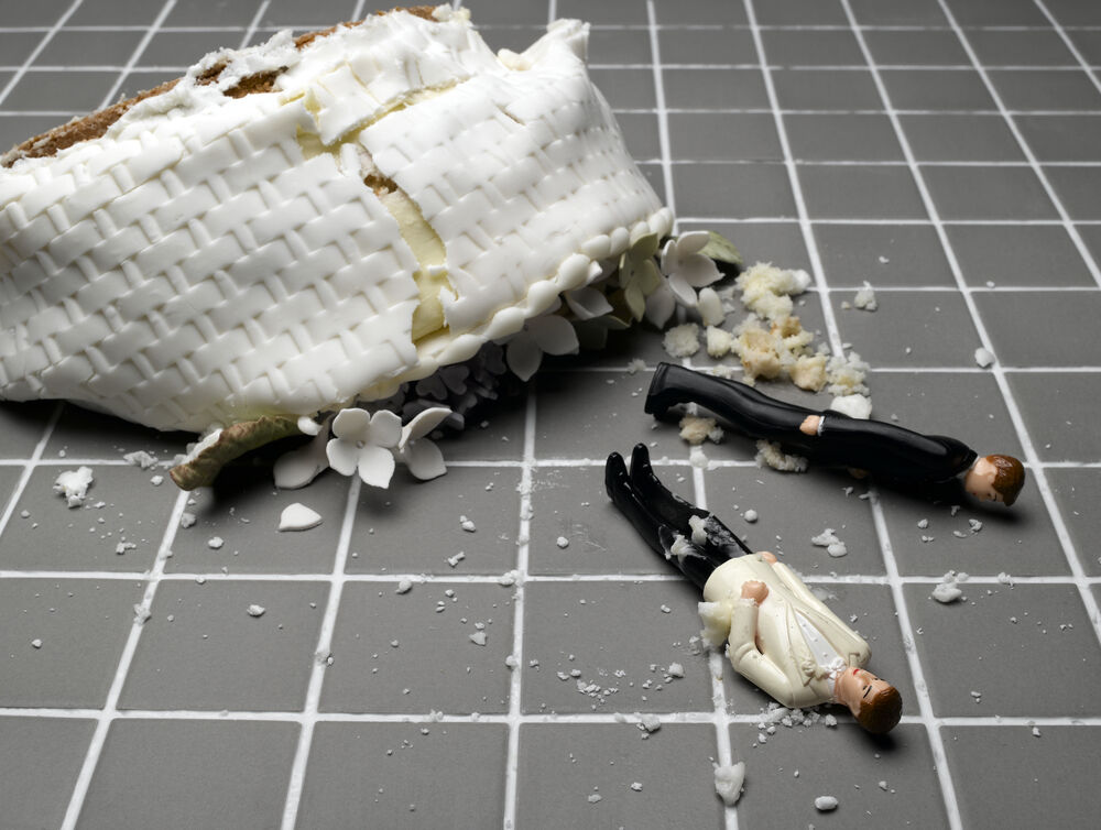 smashed gay wedding cake