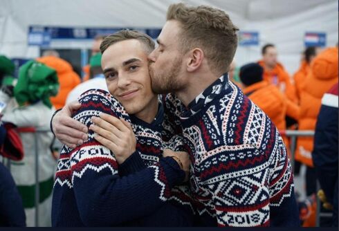 Gus Kenworthy & Adam Rippon get friendly at the Olympics to send a special message to Pence