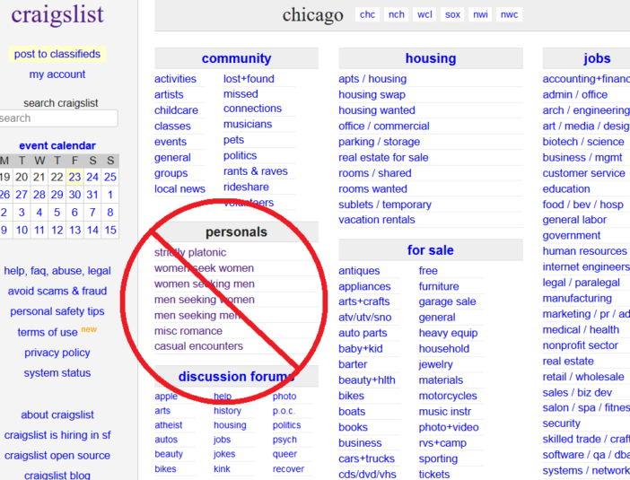 Craigslist closes its personals section after sex trafficking bill