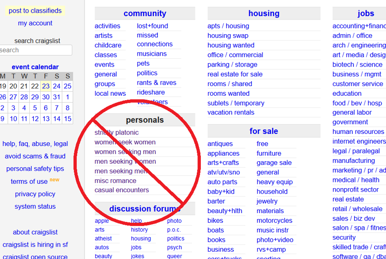 Craigslist Closes Its Personals Section After Sex Trafficking Bill 