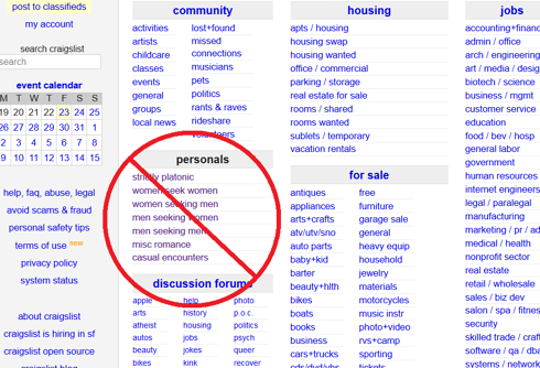 Craigslist closes its personals section after sex trafficking bill passes