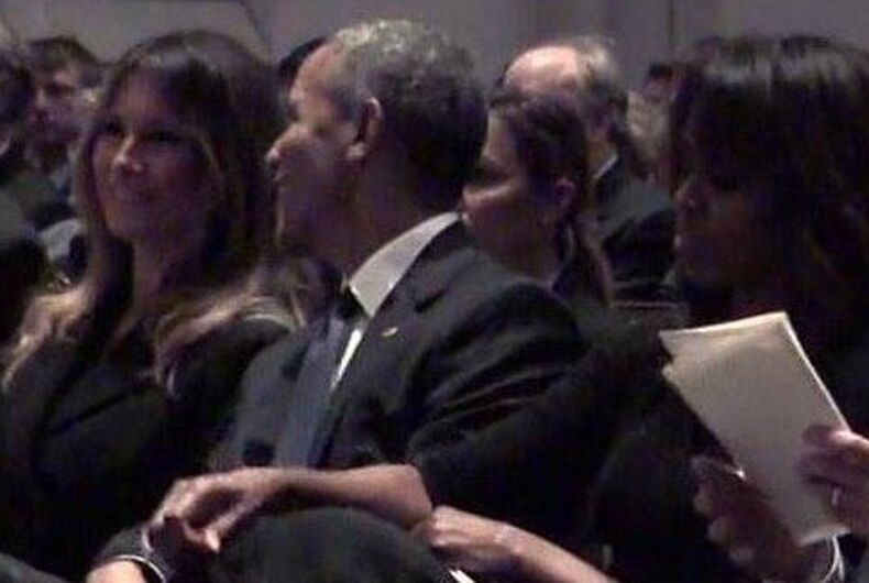 Melania-Barack-Michelle-Bill-Barbara-Bush Melania Trump looked happy for a moment & Trump is probably pissed