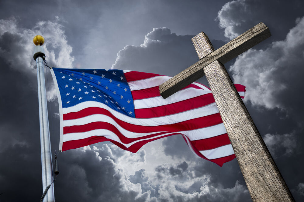 American flag and a cross