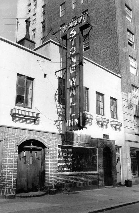 The Stonewall Inn, in September 1969, after the June riots. The sign in the window: "We homosexuals plead with our people to please help maintain peaceful and quiet conduct on the streets of the Village.—Mattachine."