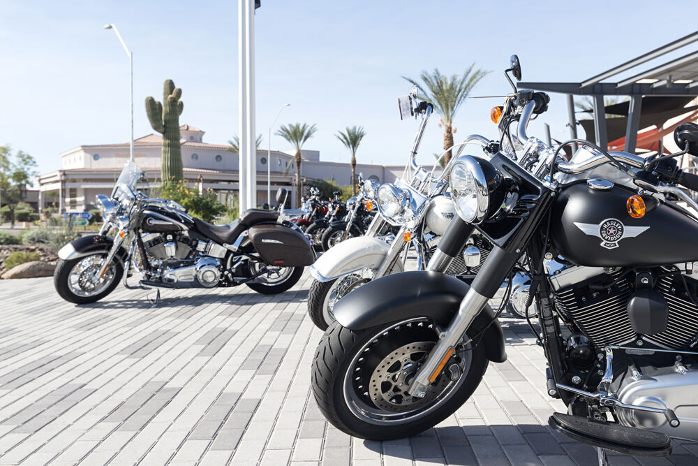 December 10, 2016: Harley Davidson bikes on square in Scottsdale, AZ