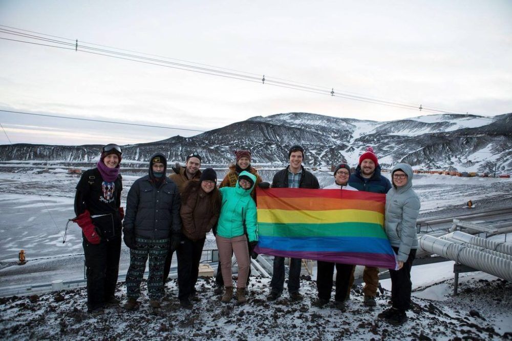 McMurdo Station staff display pride flag on Antarctica.