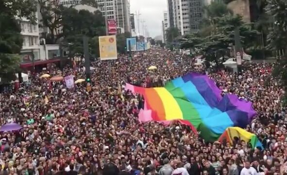 Millions of revelers stream down the streets in Sao Paulo's pride parade.