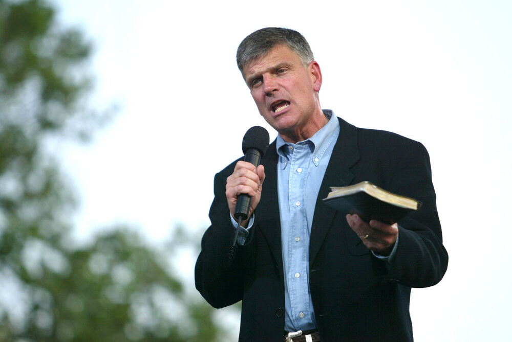Franklin Graham speaks on the second night of the Billy Graham Crusade at Flushing Meadows Corona Park on June 25, 2005 in Flushing, New York.