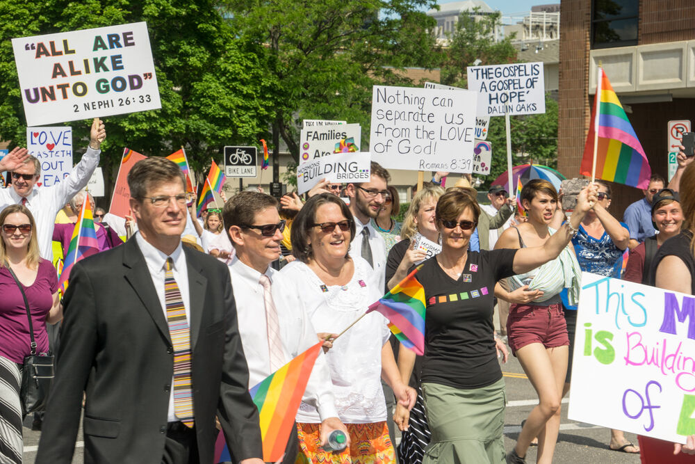Salt Lake City, Utah, USA - June 7, 2015. Members of the group Mormons Building Bridges march in the Salt Lake City, Utah Gay Pride Parade.