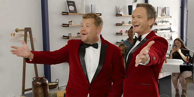 Watch James Corden & Neil Patrick Harris deliver singing telegrams