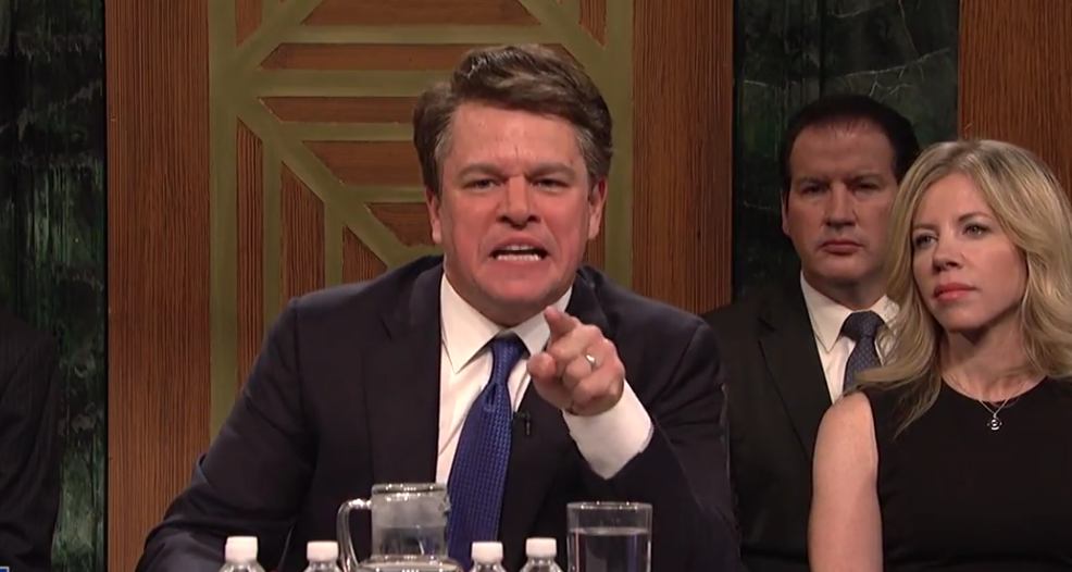 Matt Damon portraying Brett Kavanaugh on Saturday Night Live