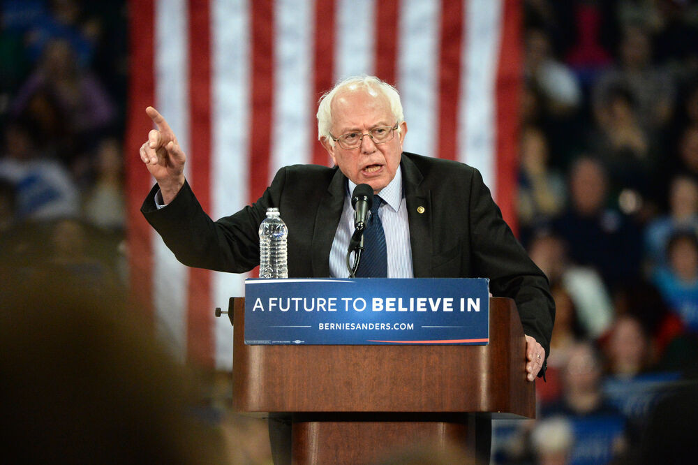 March 14, 2016: US Senator and Democratic Presidential Candidate Bernie Sanders speaks during a campaign rally at the Family Arena in Saint Charles, Missouri.