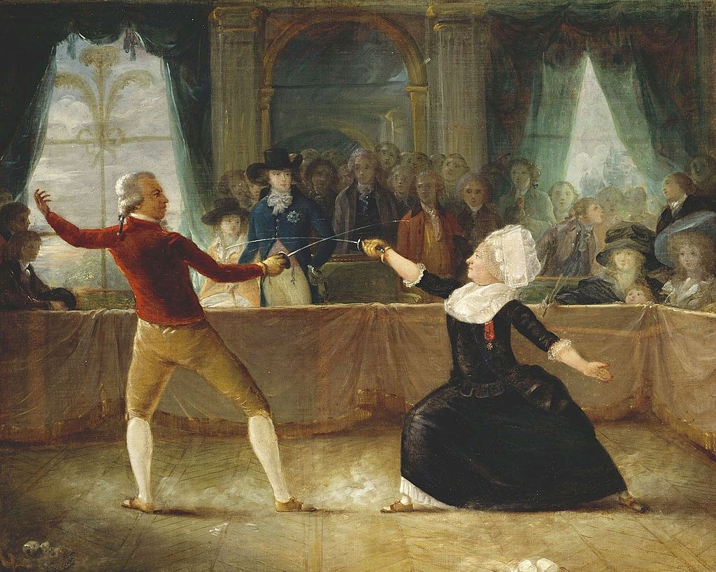 The Chevalier d'Éon and Monsieur de Saint-George depicted during a dueling match in 1787, painted by Alexandre-Auguste Robineau