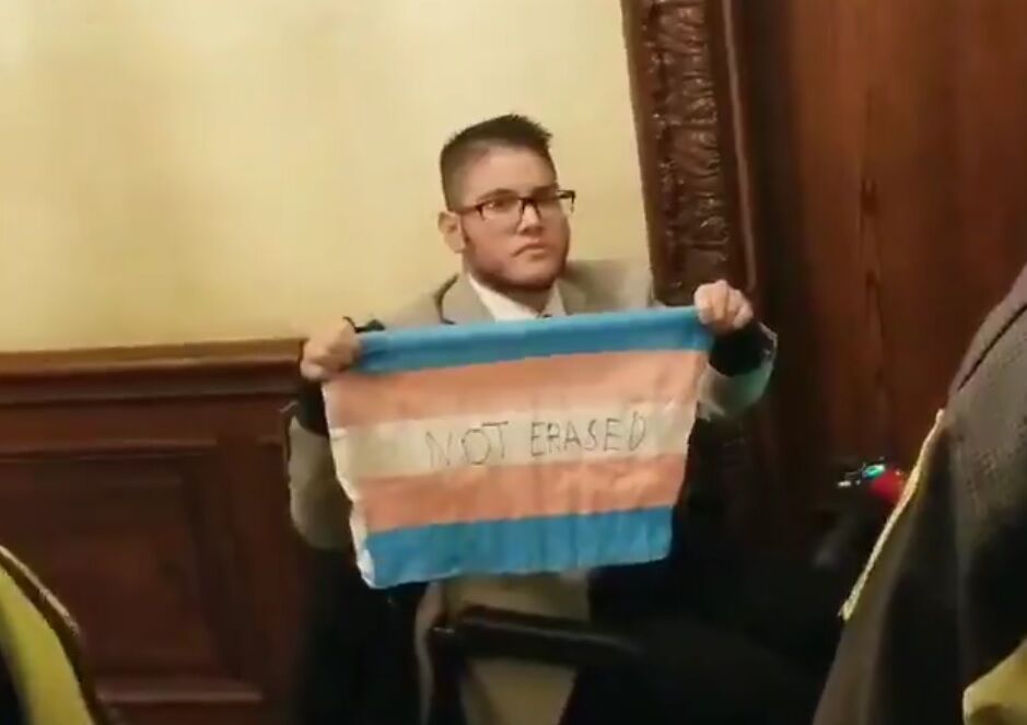 A protester with a trans flag interrupted Jeff Sessions’ speech. He wasn’t happy about it.