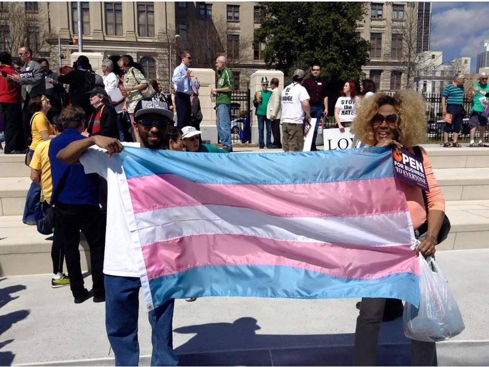 Transgender activists protest so-called "religious freedom" laws meant to discriminate against LGBTQ people.