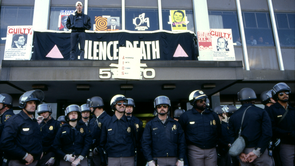 Police guard the FDA headquarters in 1988 after ACT UP members stormed the building demanding better access to life-saving drugs.