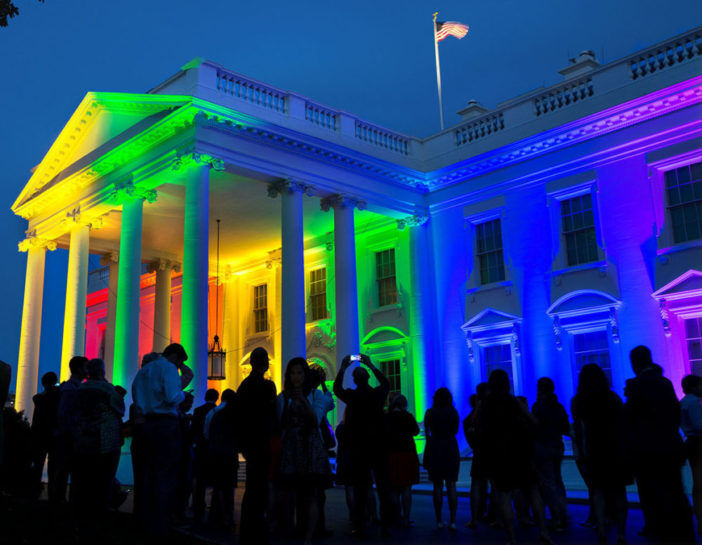 The White House in rainbow colors.