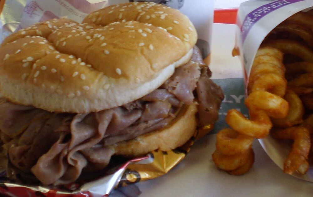 Arby's beef sandwich and fries