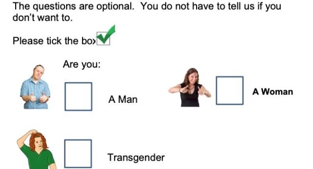 The survey question with three gender options and images next to them.