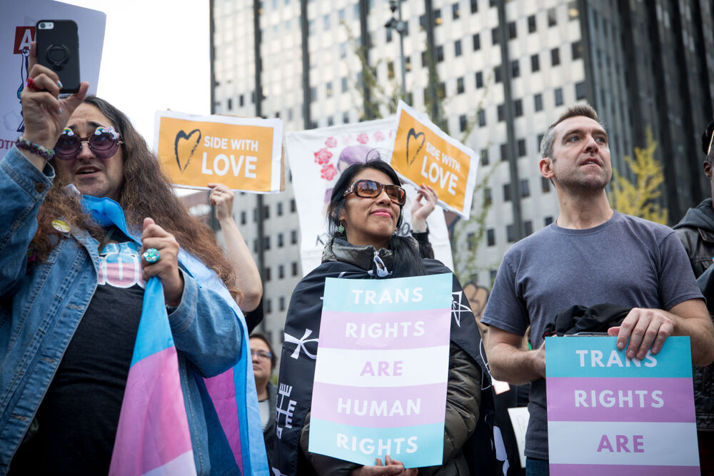 Philadelphia, PA/USA - October 23, 2018- Hundreds gather in Love Park in Philadelphia in response to the Trump administrations memo defining gender as an unchangeable biological characteristic
