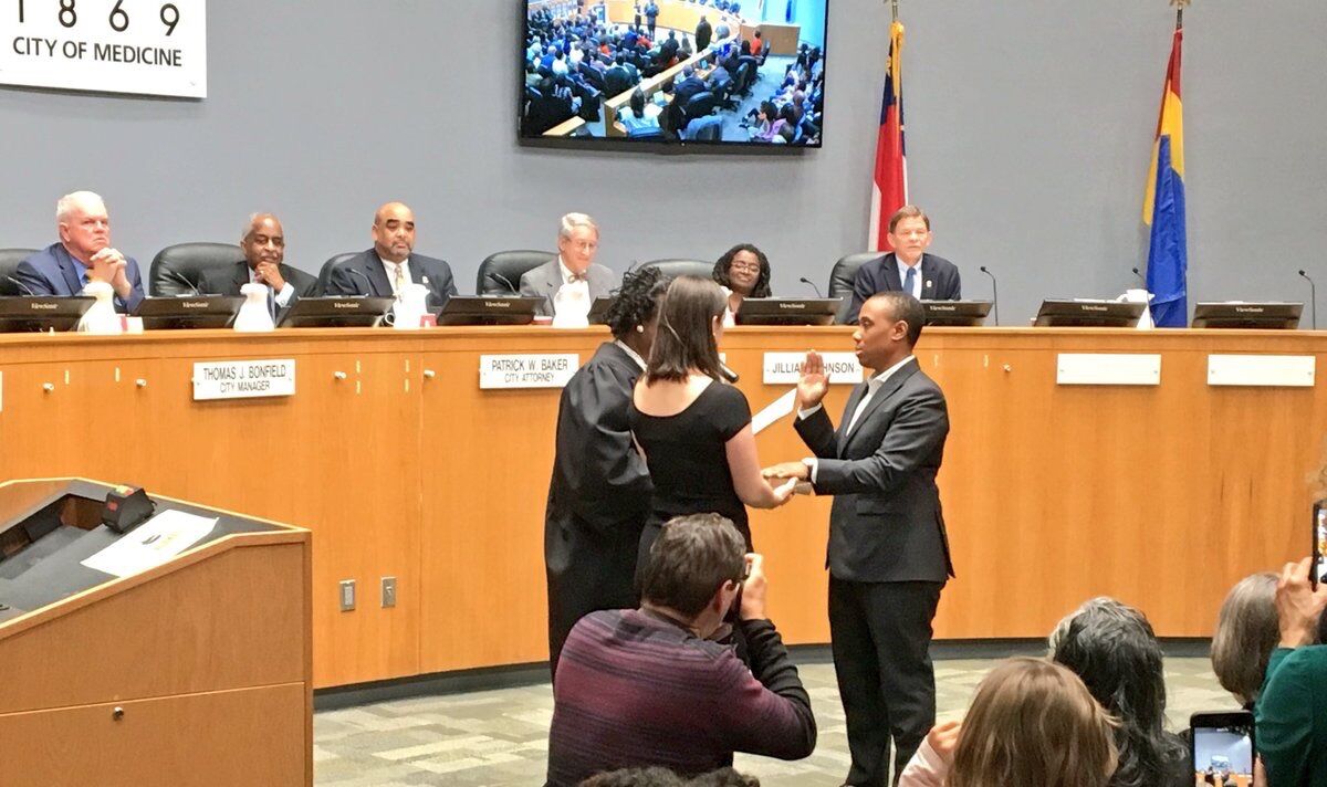 Vernetta Alston is sworn in as a Durham, North Carolina, city councilor