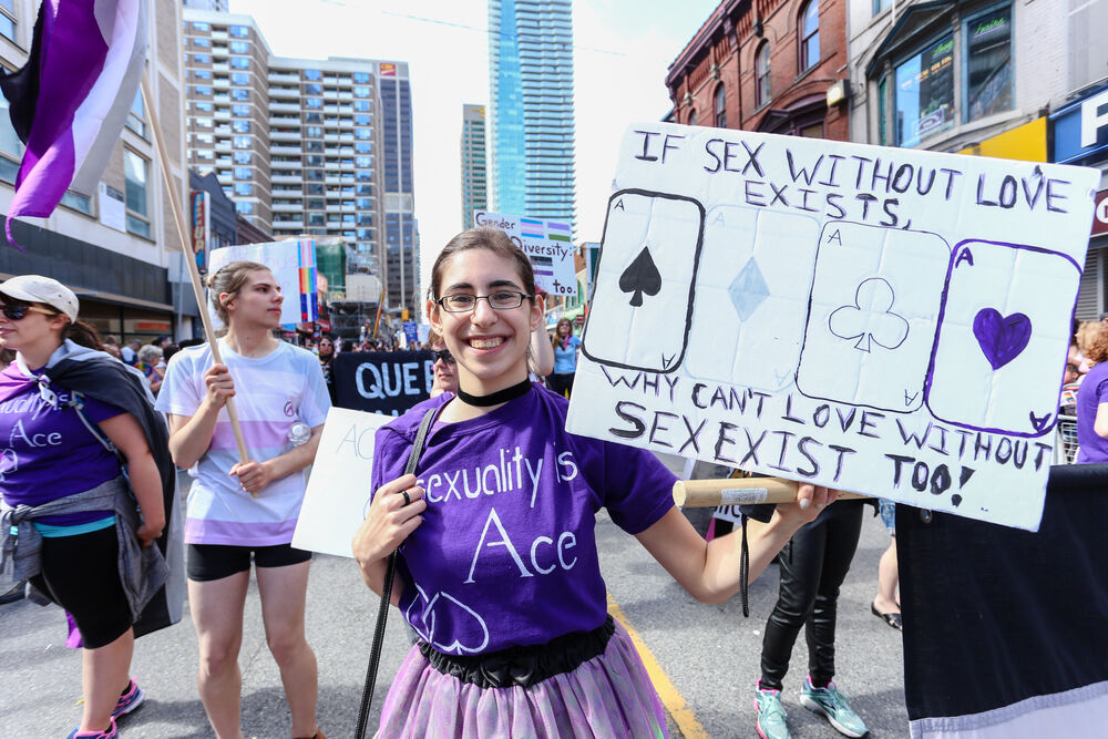 Asexuals march in Toronto's LGBTQ pride parade in 2017.