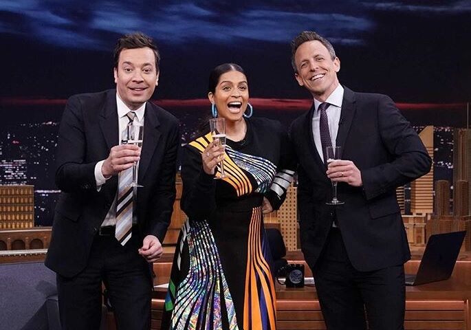 Jimmy Fallon, Lilly Singh, and Seth Myers.