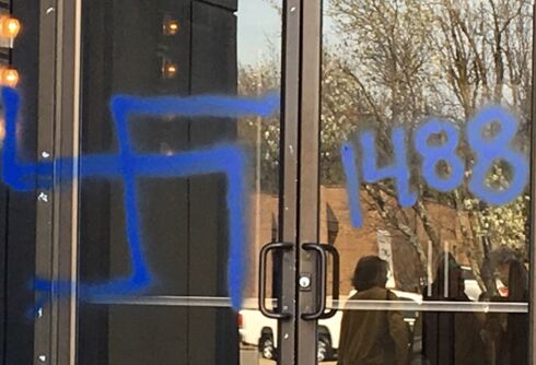 Oklahoma City police seek woman who spray-painted Nazi and transphobic graffiti on Democrat HQ