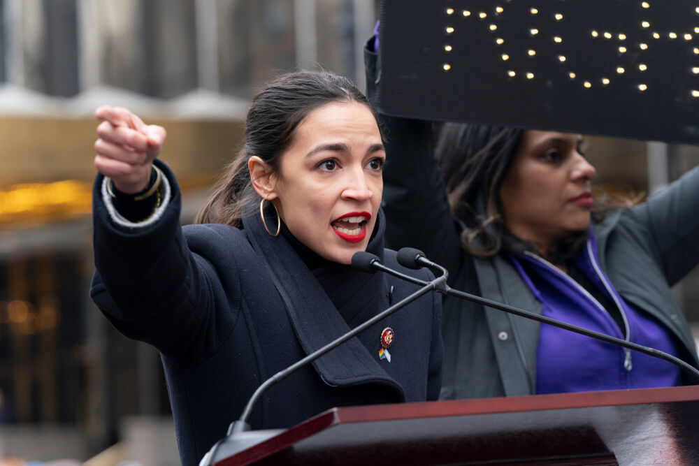 January 19, 2019: US Congresswoman Alexandria Ocasio-Cortez speaks at 3rd Annual Women's Rally and March on streets of Manhattan organized by Women's March Alliance.