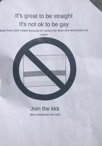 Flier distributed at McCormick Junior High in Cheyenne, Wyoming