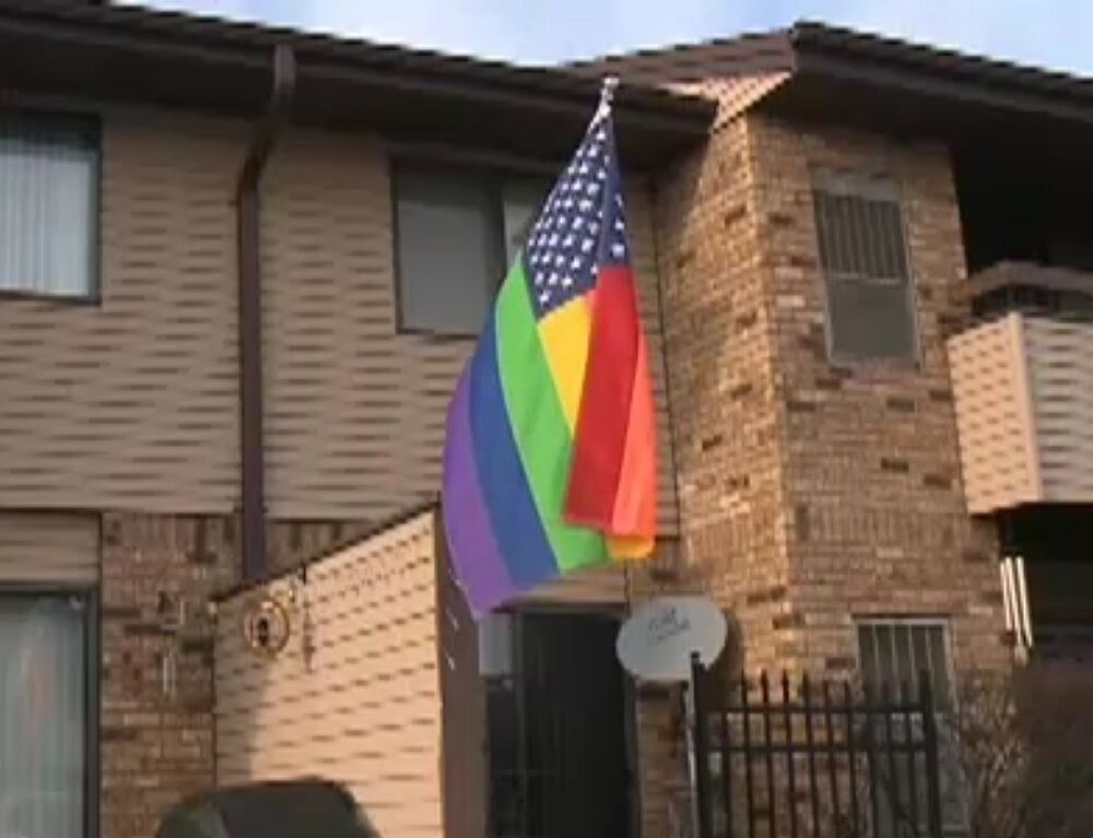 The pride flag outside the apartment