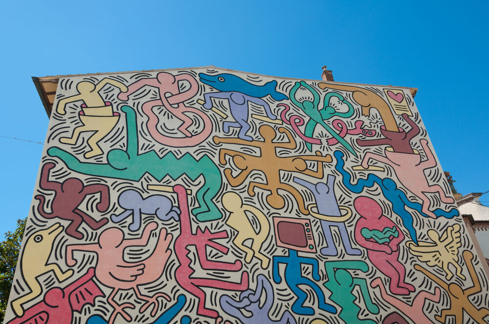 The Pisa's Mural (1989) by Keith Haring on the south wall of the Church of St Anthony