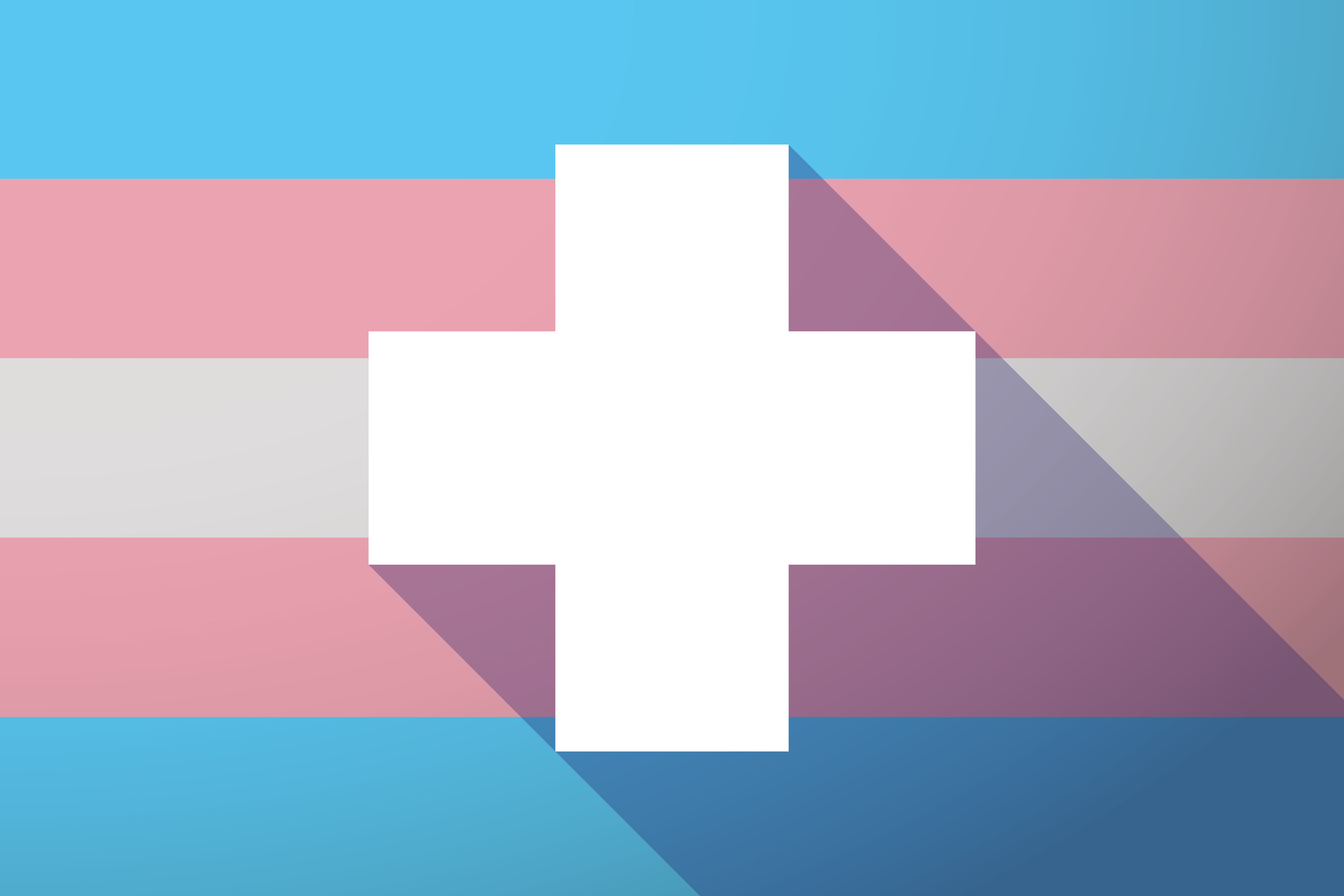 transgender flag with a pharmacy symbol in front of it