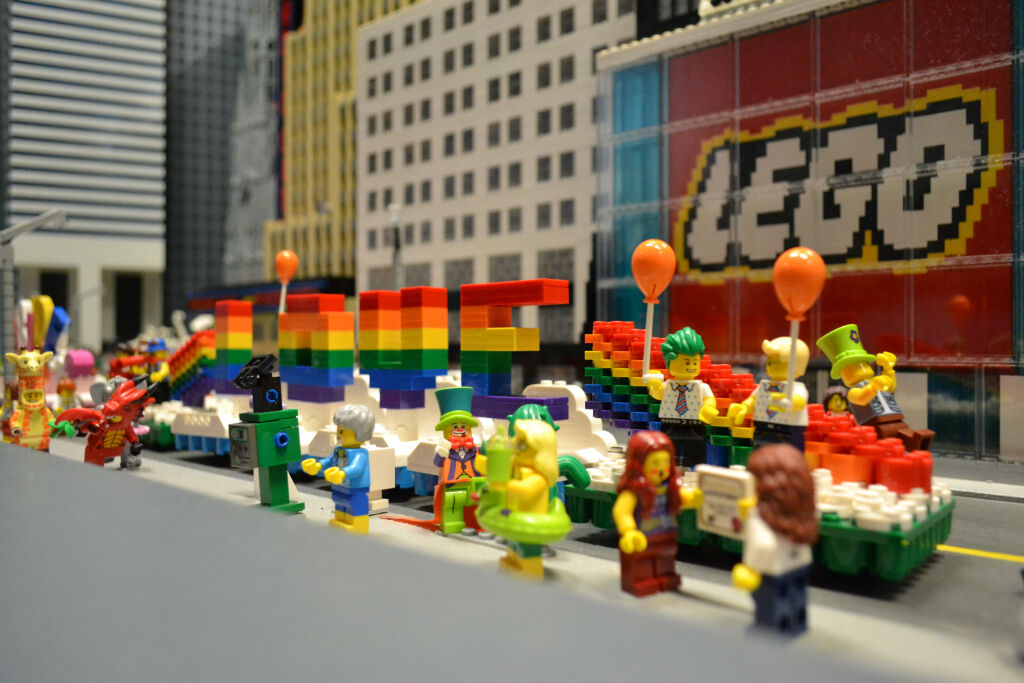 The LEGOLAND Discovery Center in Westchester, New York is displaying a Pride parade in their reproduction of Times Square.