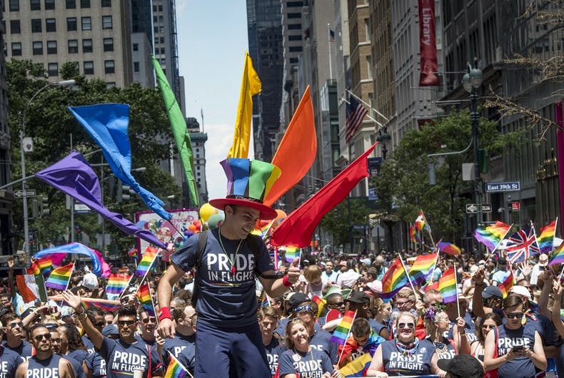 Delta Airlines participates in 2017's pride march. New York City's pride has been criticized for being too corporate.