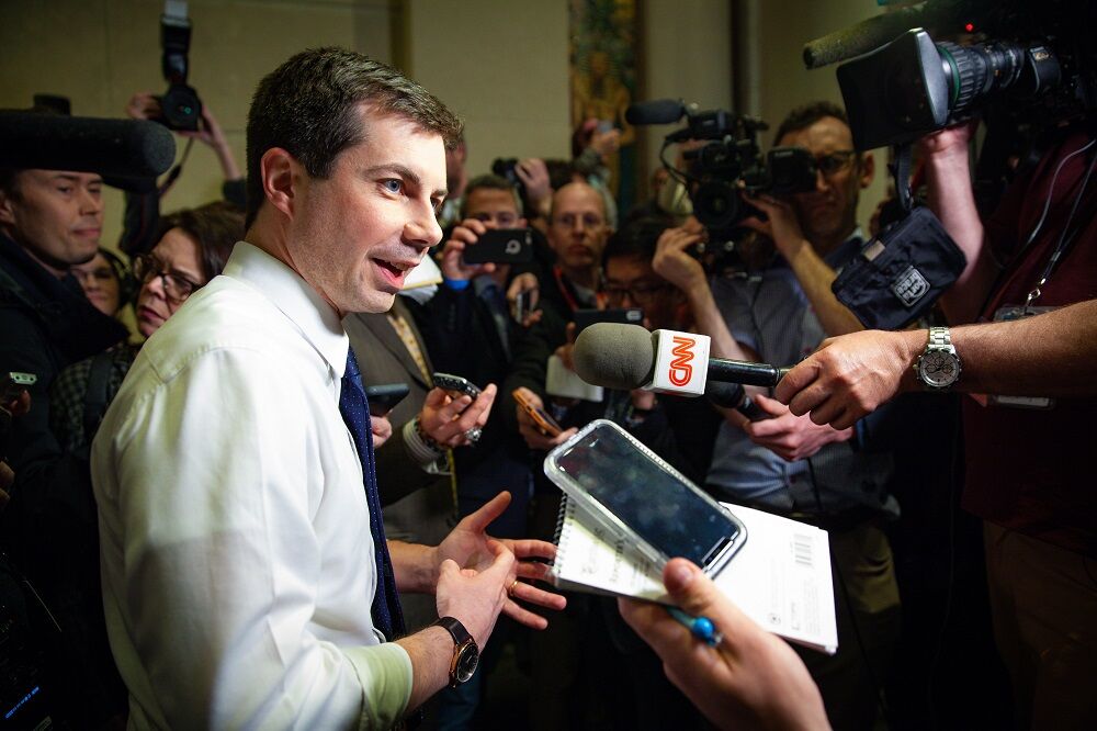 Manchester, NH - April 5, 2019: Democratic 2020 U.S. presidential candidate Pete Buttigieg campaigns in New Hampshire