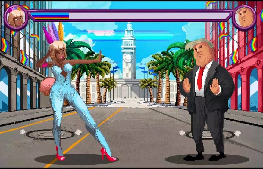 A dancer facing off against Donald Trump