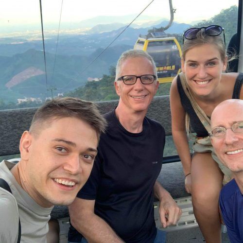 Mike, Michael, Miek, and Brent in a gondola in Da Nang, Vietnam. 