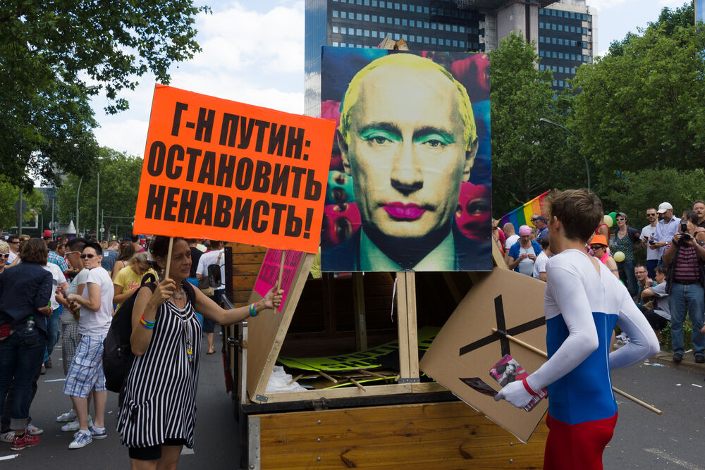 JUNE 22, 2013: Protesters in Berlin, Germany decry a Russian law prohibiting "gay propaganda"